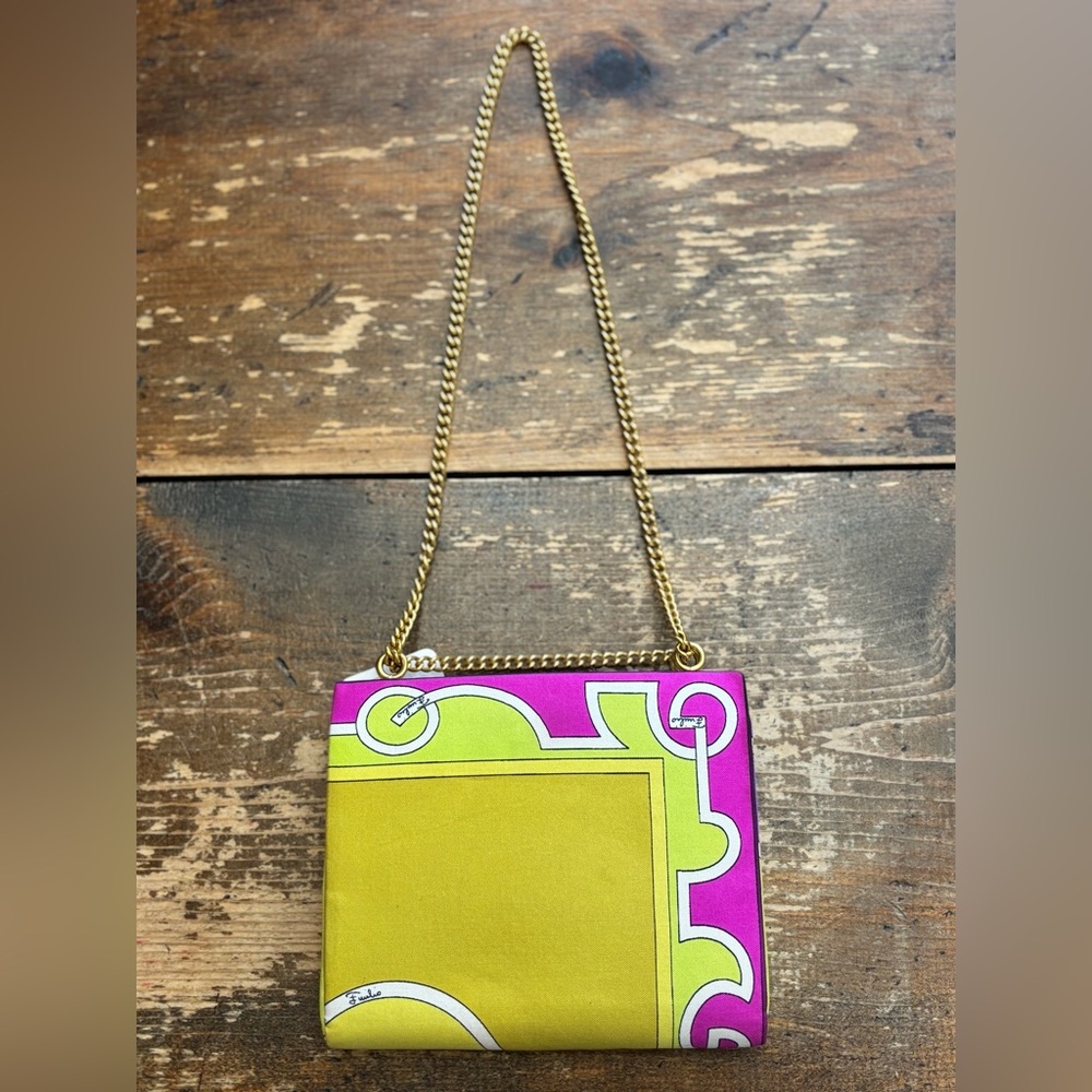 Vintage 70s Emilio Pucci Silk Gold Chain Handbag - Picture 5 of 12
